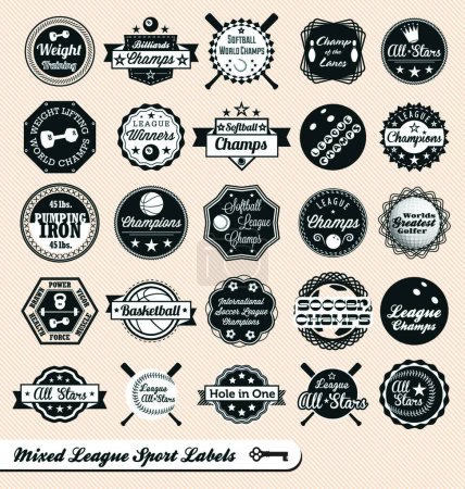 Téléchargez les illustrations : Étiquettes et icônes de sport mixtes - en licence libre de droit