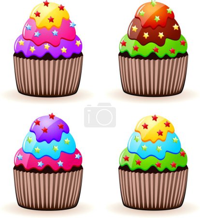Téléchargez les illustrations : Cupcakes vectoriels, illustration design simple - en licence libre de droit