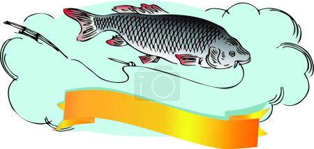 Ilustración de Peces con línea de pesca, ilustración vectorial diseño simple - Imagen libre de derechos