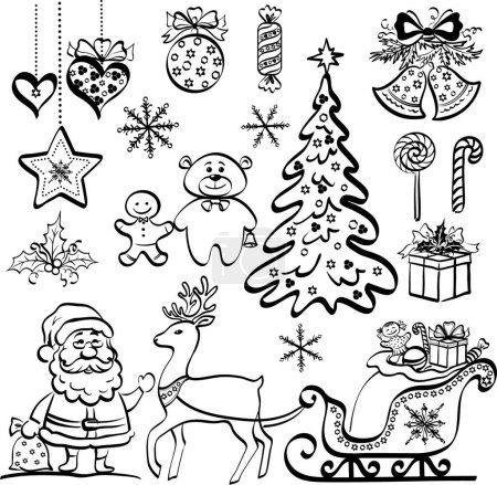 Téléchargez les illustrations : Silhouettes noires, des éléments de Noël - en licence libre de droit