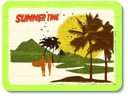 Téléchargez les illustrations : Mur de décoration en bois vintage avec l'heure d'été - en licence libre de droit