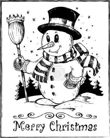 Téléchargez les illustrations : Dessin d'hiver thème bonhomme de neige, illustration vectorielle design simple - en licence libre de droit