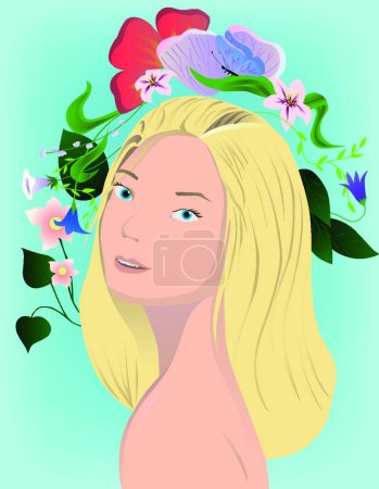 Illustration for Blonde with flowers, vector illustration simple design - Royalty Free Image
