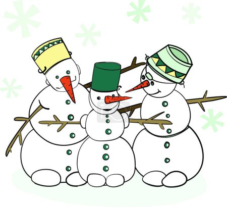 Ilustración de Humorous Winter Snowman, graphic vector illustration - Imagen libre de derechos