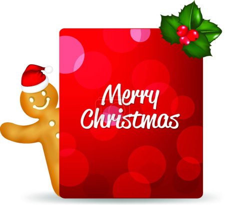 Ilustración de Hombre de jengibre con Santa sombrero y etiqueta de regalo en blanco, vector ilustración diseño simple - Imagen libre de derechos