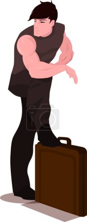 Ilustración de Hombre parado sobre un maletín, ilustración - Imagen libre de derechos