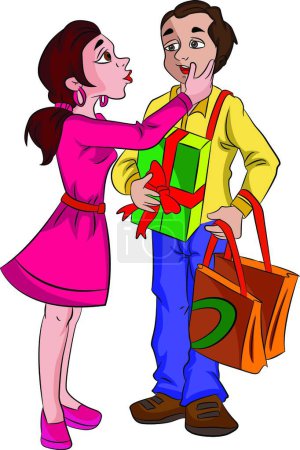 Illustration for Man with Presents for His Sweetheart, illustration - Royalty Free Image