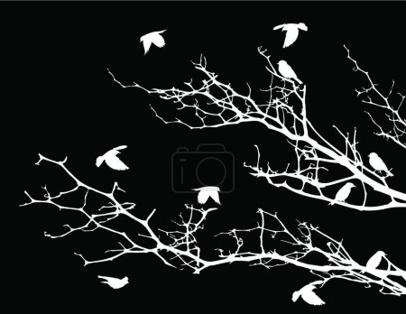 Ilustración de Silueta de árbol con aves volando, vector ilustración diseño simple - Imagen libre de derechos