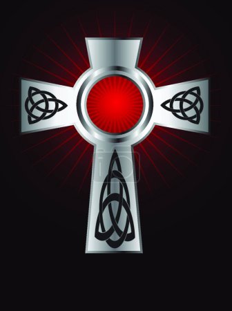 Téléchargez les illustrations : Une croix d'argent celtique ornée, illustration d'icône simple toile - en licence libre de droit