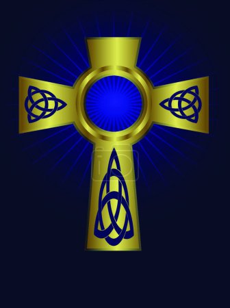 Téléchargez les illustrations : Croix d'or celtique ornée, illustration d'icône simple web - en licence libre de droit