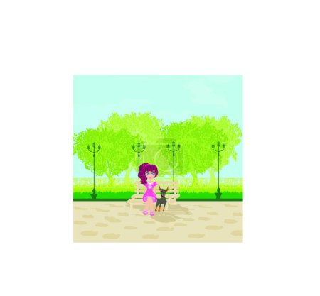 Illustration for Weet girl and her puppy, vector illustration simple design - Royalty Free Image