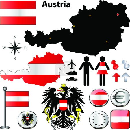 Ilustración de Austria mapa, vector ilustración diseño simple - Imagen libre de derechos