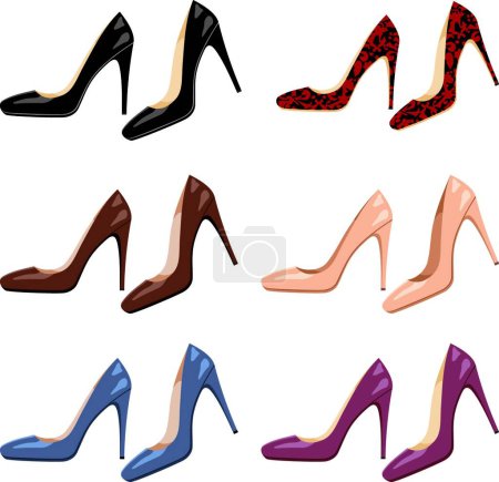 Ilustración de Juego de zapatos femeninos, ilustración vectorial diseño simple - Imagen libre de derechos