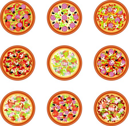 Téléchargez les illustrations : Pizza Set, illustration vectorielle design simple - en licence libre de droit