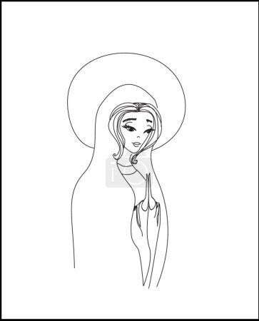 Illustration for Blessed Virgin Mary in black and white contour drawing - Royalty Free Image