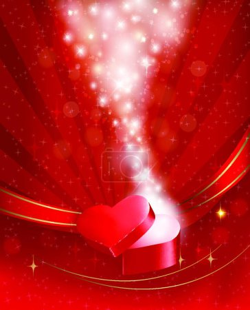 Téléchargez les illustrations : Fond de Saint Valentin avec boîte cadeau rouge ouverte - en licence libre de droit