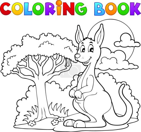 Téléchargez les illustrations : Coloring book with happy kangaroo flat icon, vector illustration - en licence libre de droit