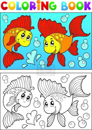 Téléchargez les illustrations : Coloring book with marine animals flat icon, vector illustration - en licence libre de droit