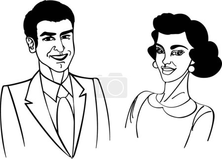 Téléchargez les illustrations : Croquis couple heureux, illustration vectorielle design simple - en licence libre de droit