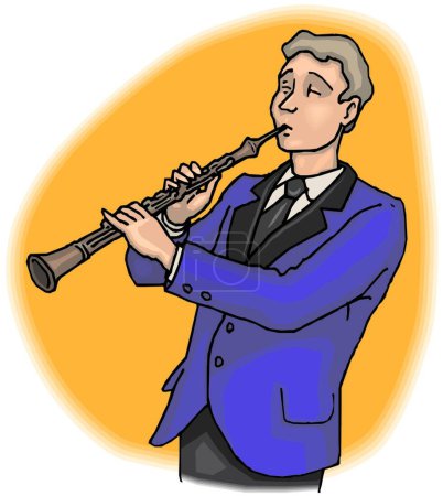 Illustration for Flutist is Playing on Flute modern vector illustration - Royalty Free Image