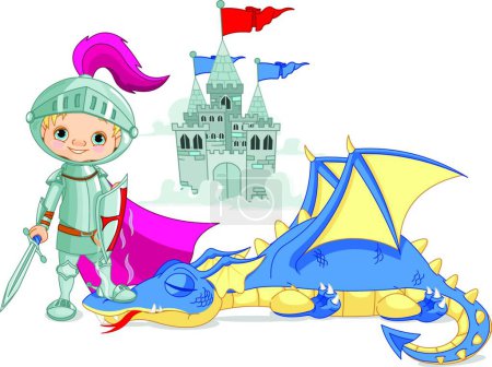 Téléchargez les illustrations : Illustration vectorielle moderne Dragon et Chevalier - en licence libre de droit
