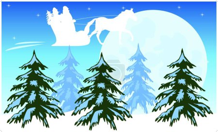 Téléchargez les illustrations : Le Père Noël vole sur le ciel illustration vectorielle moderne - en licence libre de droit