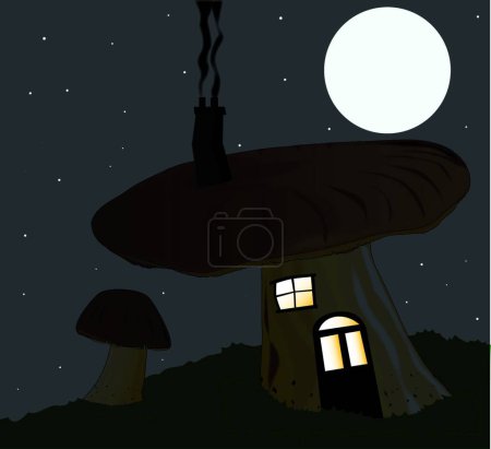 Téléchargez les illustrations : Illustration vectorielle moderne de Mushroom House - en licence libre de droit