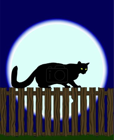Ilustración de Gato en una valla, ilustración vectorial gráfica - Imagen libre de derechos