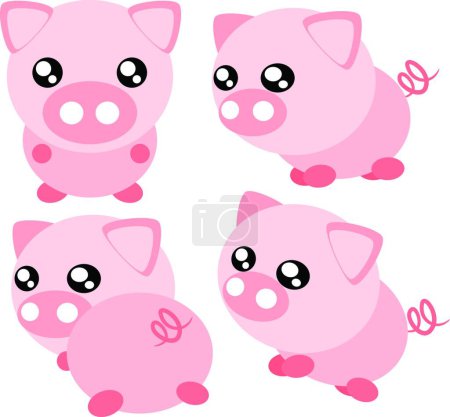 Téléchargez les illustrations : Illustration vectorielle de cochons de bande dessinée - en licence libre de droit