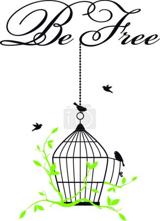 Illustration for Open birdcage with free birds, vector - Royalty Free Image