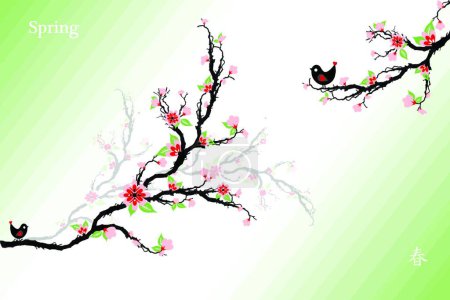 Ilustración de Árbol de flores de cerezo, ilustración vectorial gráfica - Imagen libre de derechos
