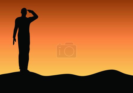 Illustration for Silhouette of an army soldier saluting - Royalty Free Image
