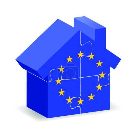 Téléchargez les illustrations : Illustration vectorielle moderne maison battant pavillon de l'UE - en licence libre de droit