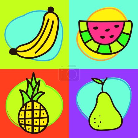 Téléchargez les illustrations : Icônes de fruits illustration vectorielle - en licence libre de droit