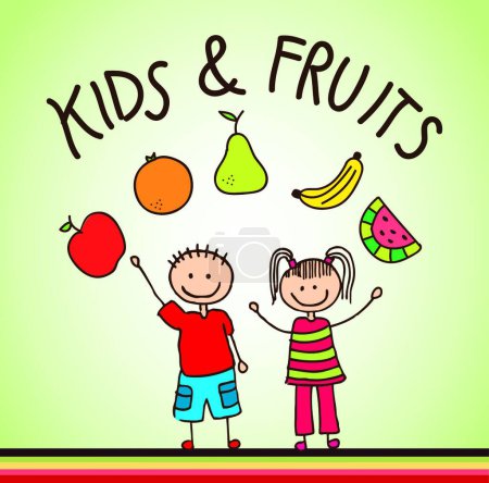 Téléchargez les illustrations : Enfants et fruits illustration vectorielle - en licence libre de droit