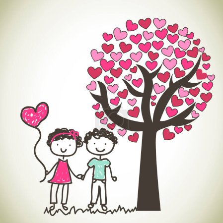 Téléchargez les illustrations : Couple sous arbre, illustration vectorielle graphique - en licence libre de droit