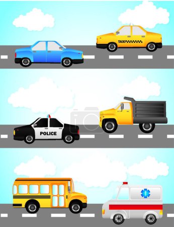 Téléchargez les illustrations : Icônes de voitures illustration vectorielle - en licence libre de droit