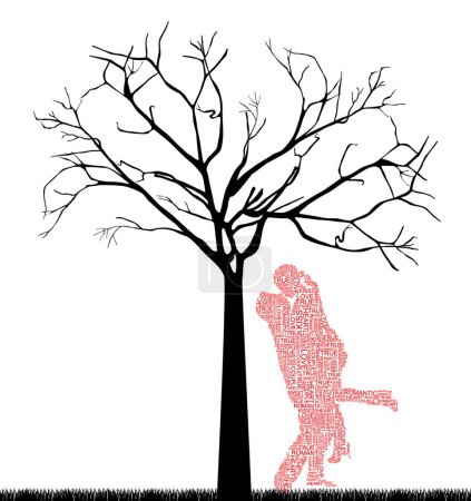 Illustration for Couple under tree, graphic vector illustration - Royalty Free Image
