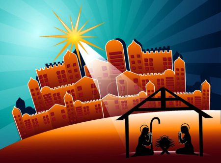 Illustration for Nativity scene, graphic vector illustration - Royalty Free Image