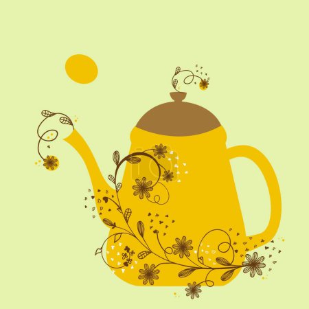 Illustration for "Cute vintage card with teapot and floral branch" - Royalty Free Image