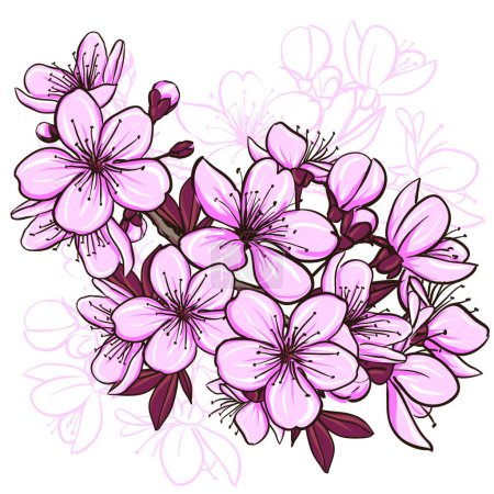 Téléchargez les illustrations : Fleurs de cerisier, illustration vectorielle graphique - en licence libre de droit