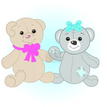 Téléchargez les illustrations : Couple ours en peluche, illustration vectorielle graphique - en licence libre de droit
