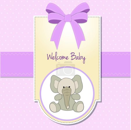 Téléchargez les illustrations : Nouvelle carte d'annonce bébé fille avec éléphant - en licence libre de droit
