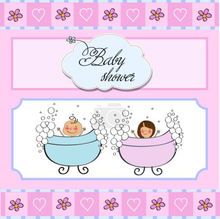 Téléchargez les illustrations : Carte de douche jumeaux bébé - en licence libre de droit