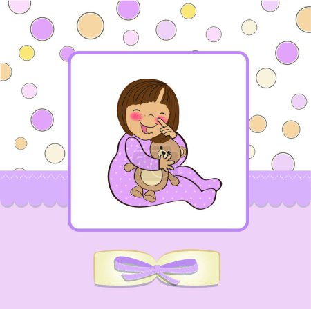 Téléchargez les illustrations : Petite fille bébé avec son jouet ours en peluche - en licence libre de droit