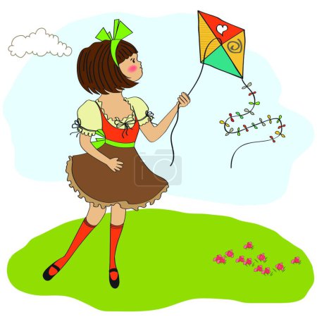 Illustration for Cute teens who are playing with a kite - Royalty Free Image