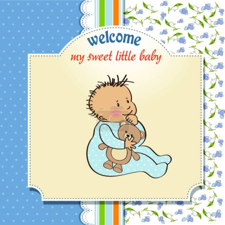 Téléchargez les illustrations : Carte d'annonce bébé avec petit garçon - en licence libre de droit