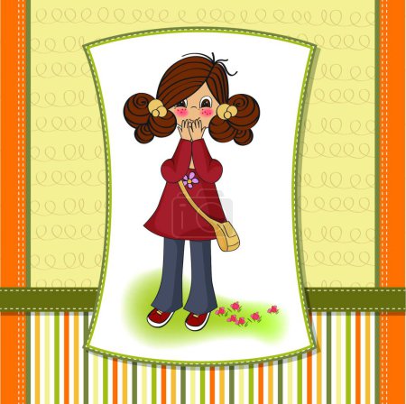 Ilustración de Chica joven sorprendido plantilla de tarjeta - Imagen libre de derechos