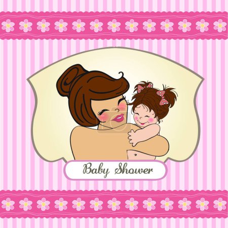 Téléchargez les illustrations : Jeune mère tenant un nouveau bébé, modèle de carte de vœux - en licence libre de droit