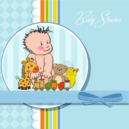 Téléchargez les illustrations : Carte de douche bébé garçon - en licence libre de droit